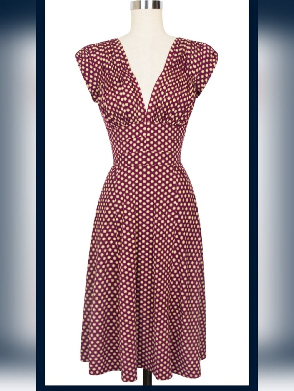 Trashy Diva 1940's Dress Wine Dots Burgundy Polka Dot Retro A-Line Womens Size 6